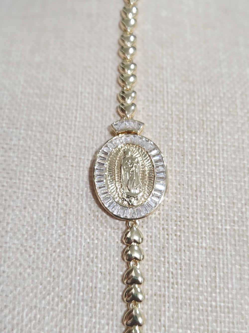Gold Miraculous Medal Bracelet with Clear Stones - - Picture 3 of 3